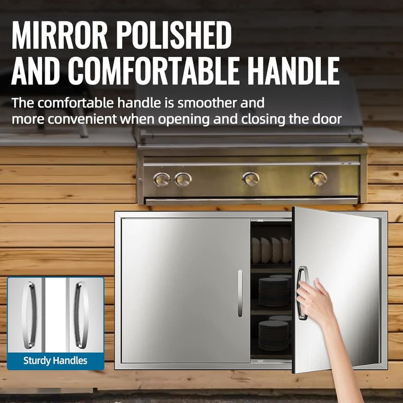 Outdoor Kitchen Door 36" W x 21" H 304 Brushed Durable Stainless Steel BBQ Access Doors with Detachable Handles for BBQ Island, Grill Station, and Outdoor Cabinets