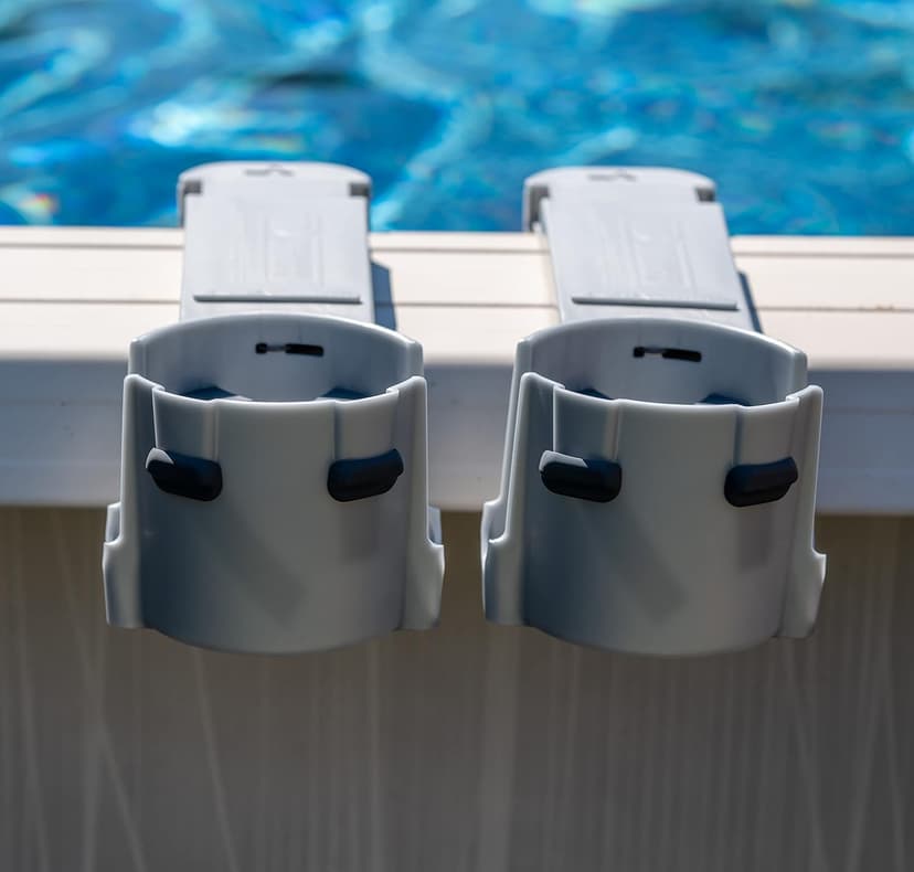 Silver Grey Pool Cup Holders - 2 Pack, Adjustable, for Square Top Pools