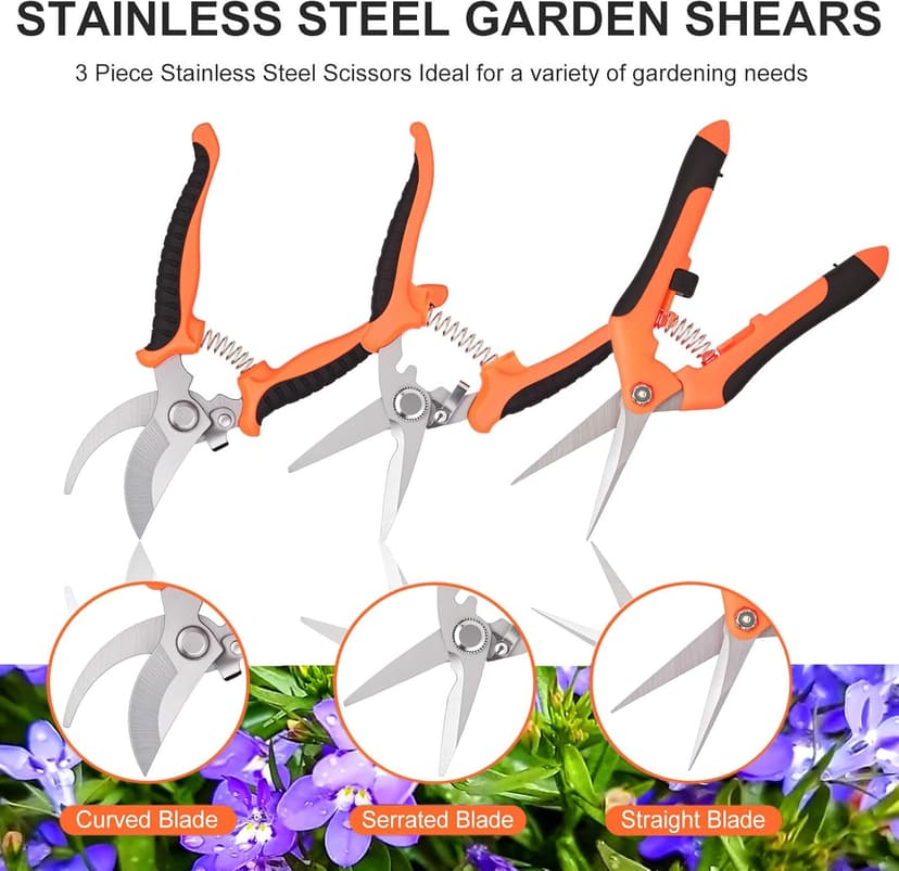 3 pcs garden shears Stainless steel Gardening scissors Pruning shears for gardening For pruning scissors flowers fruit trees
