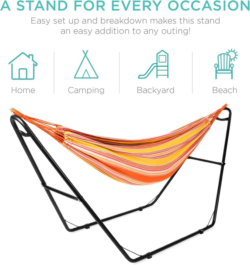 Best Choice Products Adjustable Portable Hammock Stand, Outdoor Patio Weather-Resistant Steel for 9-14ft Hammocks w/Hanging Hooks, Powder-Coated Finish, Carrying Bag, 450lb Weight Capacity