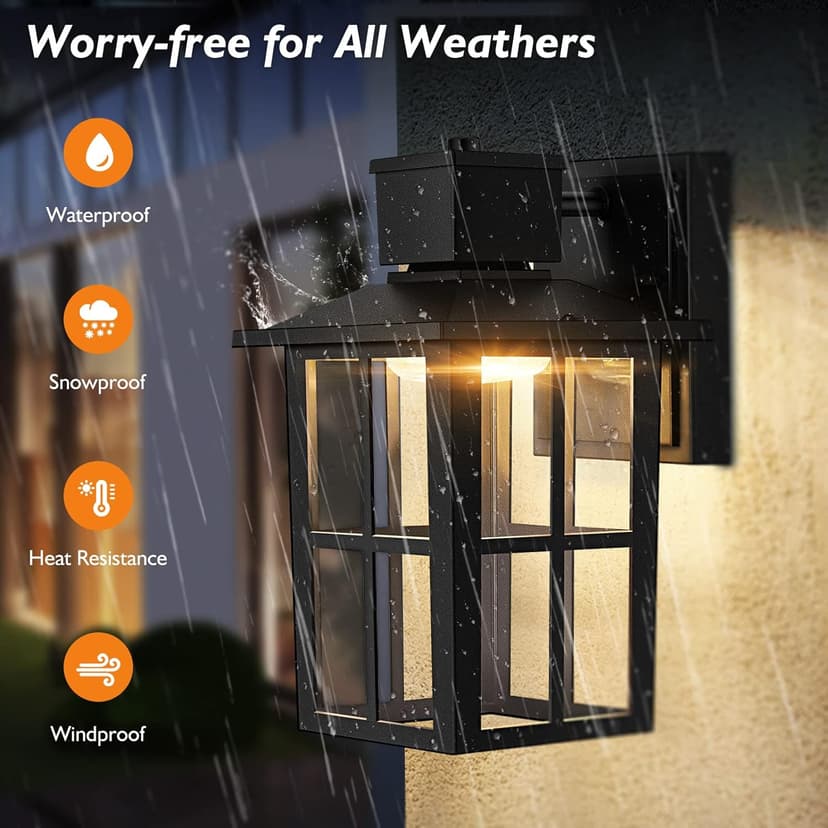 Brightever LED Outdoor Wall Lights, 10W 3000K/4000K/6500K Selectable, 800LM High Brightness Black Exterior Light Fixture with Clear Glass Shade, Waterproof Outdoor Wall Lanterns for Patio, 1 Pack