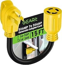GEARit 50 Amp to 30 Amp 4-Prongs Locking Generator Transfer Switch Adapter Cord, 50Amp Male to 30Amp Female, NEMA 14-50P to NEMA L14-30R, STW 10 Gauge Heavy Duty Generator Adapter Plug - 18in, 1.5ft