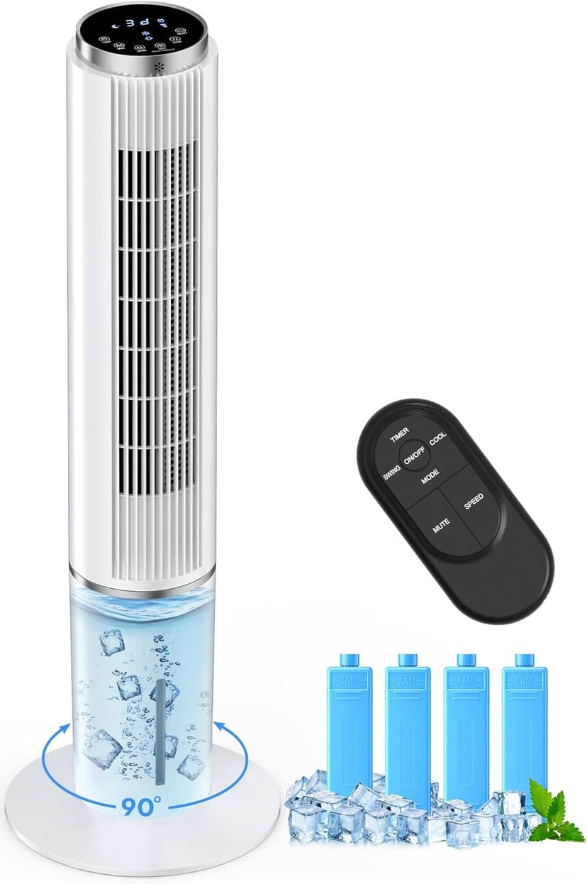 42 INCH Portable Air Conditioners w/LED Touch Screen, 4 Mode&3 Speed,1-Gal Tank for 15H Cooling Evaporative Air Cooler,12H Timer, No Hose No Window Needed, 90° Oscillating AC Unit for Bedroom