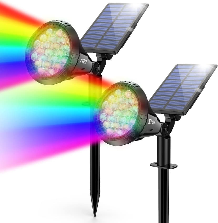 Solar Color Spot Lights Outdoor,21 LEDs Color Changing Solar Outdoor Lights,IP67 Waterproof RGB Multicolor Yard Solar Spotlights Auto On/Off for Pathway Garden Pool Patio Tree,2 Pack