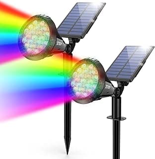 Solar Color Spot Lights Outdoor,21 LEDs Color Changing Solar Outdoor Lights,IP67 Waterproof RGB Multicolor Yard Solar Spotlights Auto On/Off for Pathway Garden Pool Patio Tree,2 Pack