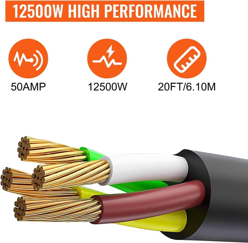 VEVOR 20 FT 50 Amp Generator Extension Cord NEMA N14-50P & SS2-50R & CS6364, STW 6/3 + 8/1 AWG 125V 250V Generator Power Cord Twist Lock Connectors