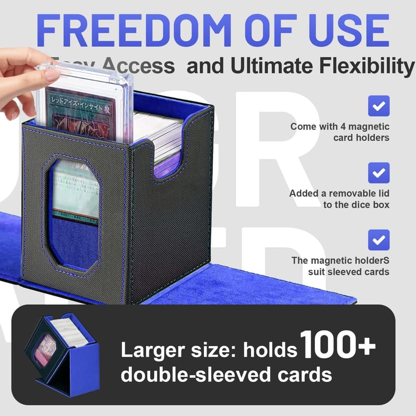 Trading Card Storage Box with Commander Display for MTG, TCG, Sports Cards, 5-in-1 Card Deck Box, Holds 450+ Double-Sleeved Cards, 4 Individual Deck Cases with Covers, Dice Tray & Magnetic Holders