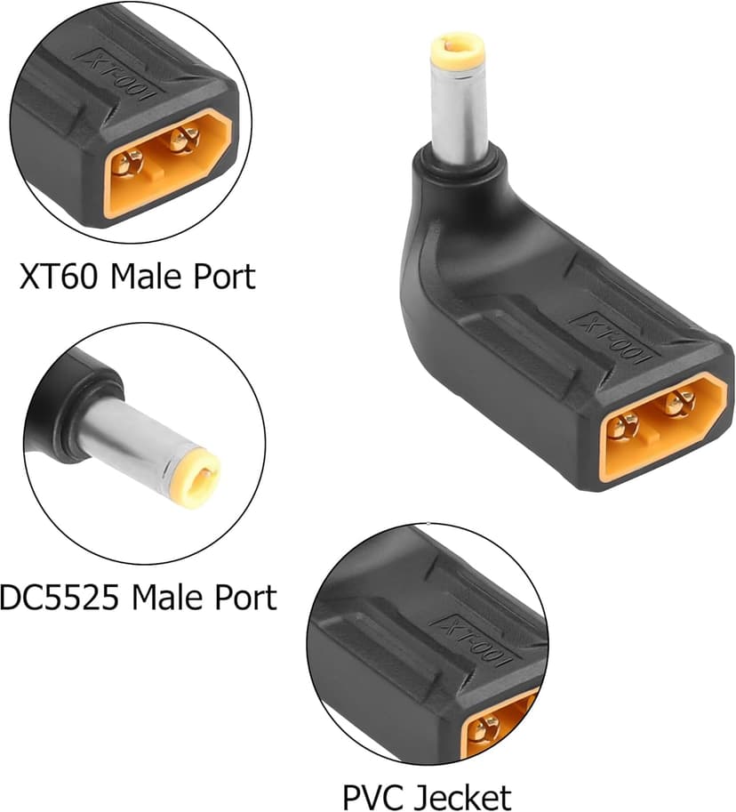 YAODHAOD Right Angle 5.5mm x 2.5mm DC Adapter, XT60 Male to 90 Degrees Right Angle Power Adapter (2Pack) for Portable Power Station & Solar Generator