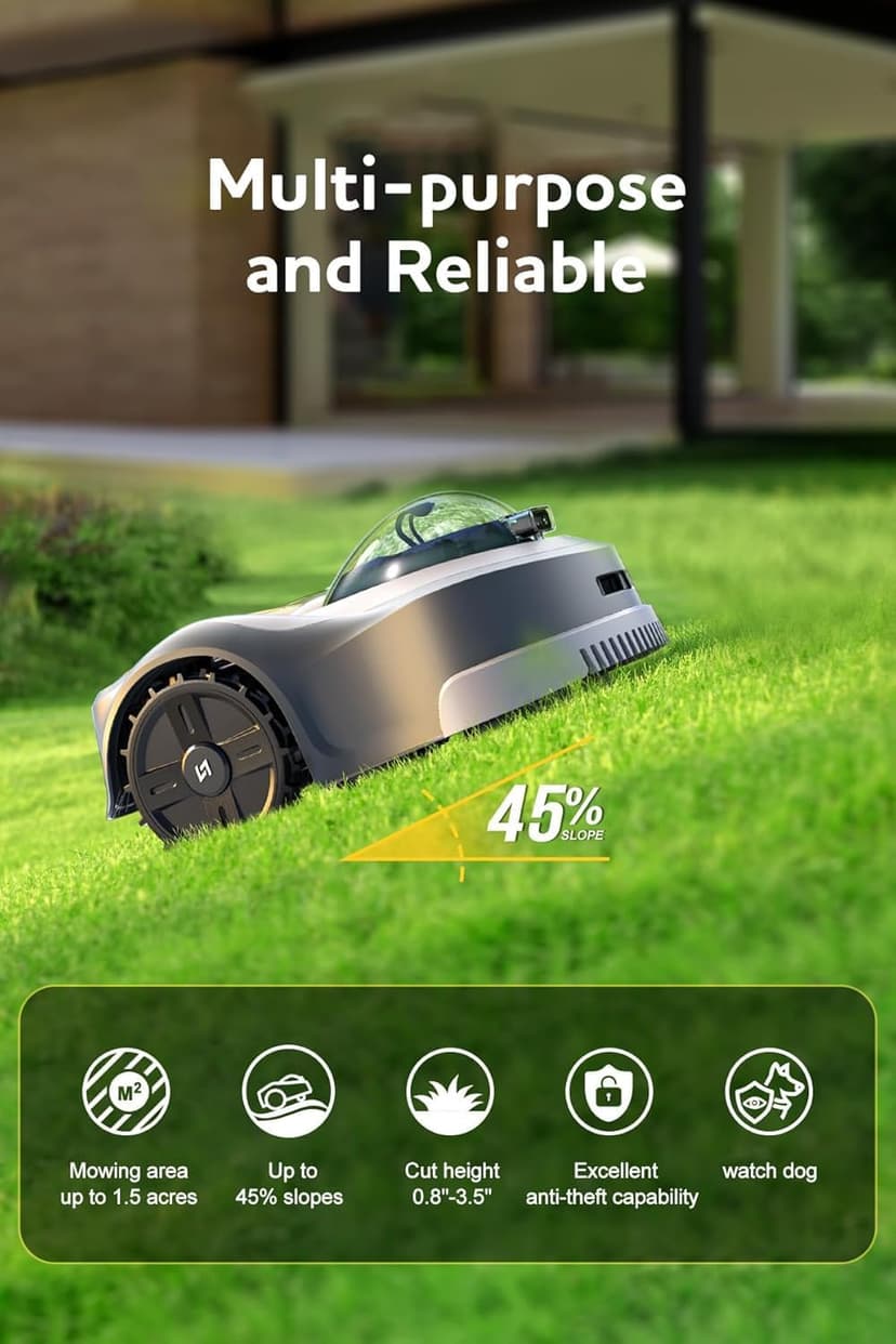 N2000 Robot Lawn Mower Perimeter Wire Free RTK,TOF,Vision Robotic Lawnmower 1.5 Acres,AI Assisted Mapping,Virtual Boundary,Multi Zone Management,APP Control,Cut Height 0.8"-3.5",Anti-Theft