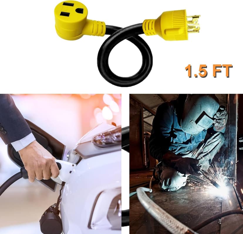 NEMA L14-30P to 6-50R Welder Adapter Plug Cord 1.5 FT, 4 Prong 30 Amp Twist-Lock Generator Male to 3 Prong 50 Amp Welder Female Cord, 10 AWG, Heavy Duty, ETL Listed
