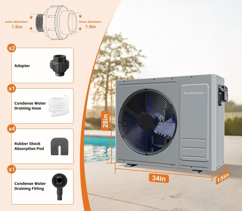 35100 BTU Above Ground Pool Heater 10000 Gallon Swimming Pool Heater Pump Heating or Cooling Electric Pool Heater For Inground Pool WiFi Control Schedule 220V 60HZ