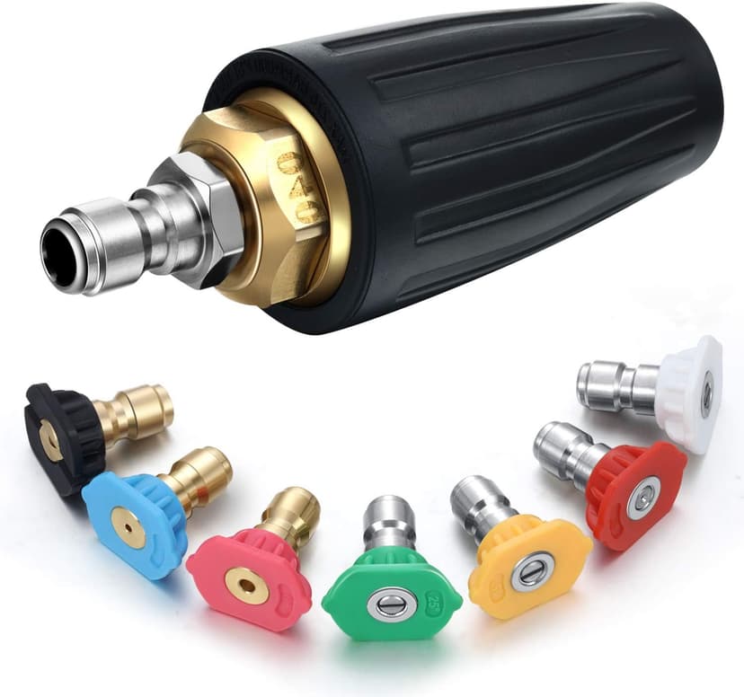 Mudder 4000 Psi Pressure Washer Rotating Turbo Nozzle 4.0 Gpm Quick Connector Turbo Nozzle with 7 Pieces Spray Tips Kit Multiple Degrees (0, 15, 25, 40, 65 Degrees, Rinse1, Soap2)(Black)