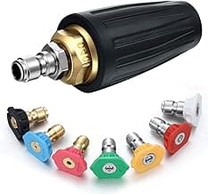 Mudder 4000 Psi Pressure Washer Rotating Turbo Nozzle 4.0 Gpm Quick Connector Turbo Nozzle with 7 Pieces Spray Tips Kit Multiple Degrees (0, 15, 25, 40, 65 Degrees, Rinse1, Soap2)(Black)