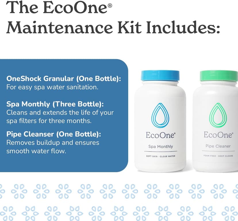 EcoOne | Hot Tub Chemical Maintenance & Supply Kit | Spa Shock, Conditioner & Purification Kit | Contains Oneshock Chlorine Granular, SPA Monthly Conditioner & Filter Cleanser | 3 Month Supply