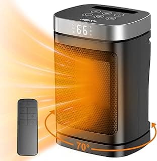 Small Portable Space Heater for Indoor Use - with 70°Rotating Feature, JIBUFI 1500W PTC Electric Heater, Rapid and Safe Heating, Remote Control, 1-12 Hr Timer for Bedroom, Office
