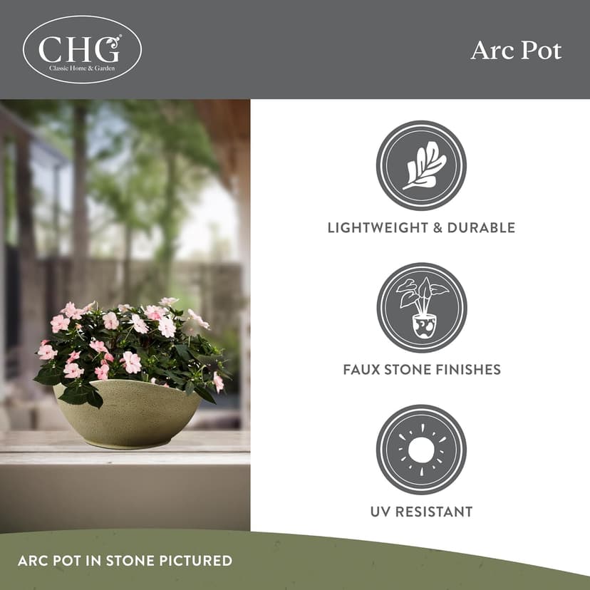 Classic Home and Garden Arc Unique Planter Bowl w/Drain Plug - UV Resistant Shallow Planter - Modern Plant Pot for Herbs (12” Georgia Clay)