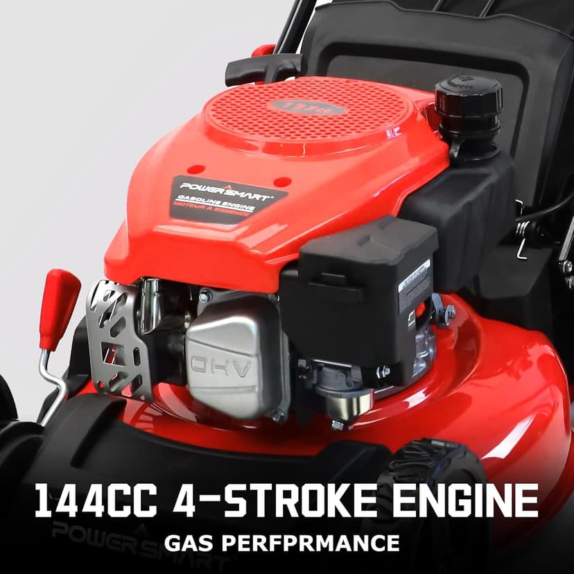 PowerSmart Lawn Mower Gas Powered, 18-Inch 144cc Engine 3-in-1 Walk-Behind Push Lawn Mower, Oil Included