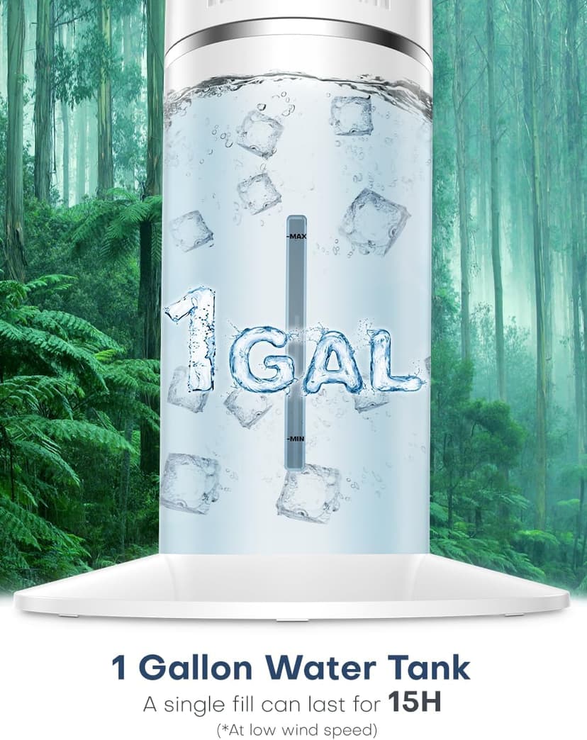 42 INCH Portable Air Conditioners w/Remote & LED Touch Screen, 4 Modes & 3 Speeds, 1-Gal Tank for 15H Cooling Evaporative Air Cooler, 12H Timer for Smart Auto-Off, 90° Oscillating Swamp Cooler