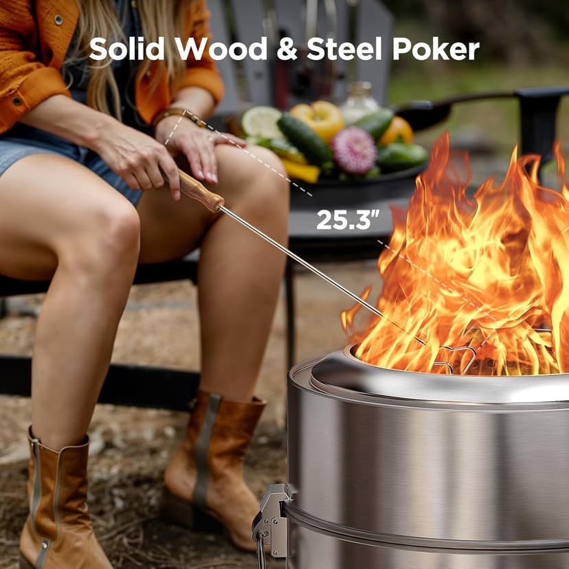 CIAYS Smokeless Firepit, 19 Inch Fire Pit for Camping with Patented Technology, Portable Fire Pit for Outside with Steel Grill Rack, Fire Poker, and Bag, Easy Setup and Storage, Wood Burning