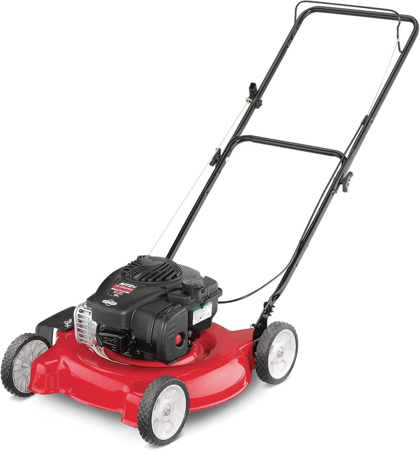 Yard Machines Gas Powered Push Lawn Mower with Engine Oil, 20 Inch Steel Cutting Deck, and Side Discharge for Outdoor Yards, Red/Black