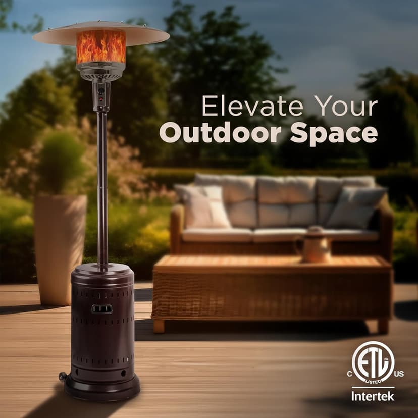 Amazon Basics 46,000 BTU Outdoor Propane Patio Heater with Wheels, Commercial & Residential, Havana Bronze, with Water Tank, 32.1 x 32.1 x 91.3 inches (LxWxH)