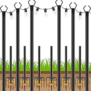 6 Pack String Light Poles, Outdoor String Light Pole 10ft Forked Metal Light Pole with Adjustable Outdoor Light Stand, Deck, Backyard, Garden, Wedding, Rustproof and Sturdy with Hooks