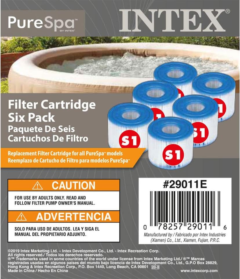 Intex 29011E Type S1 PureSpa Easy Set Pool Spa Hot Tub Filter Replacement Cartridges (6 Filters), Blue and White