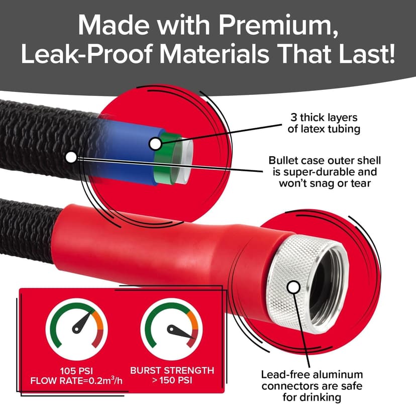 Pocket Hose Silver Bullet 2.0 Expandable Garden Hose 25-FT with Turbo Shot Nozzle, AS-SEEN-ON-TV, Lead-Free, Solid Aluminum Connectors, Easy On/Off Valve, Kink-Free, Leak-Proof