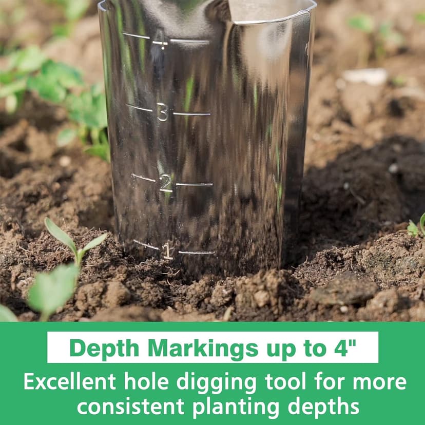 Garden Bulb Planter with 4 Inches Depth Mark, Stainless Steel Gardening Bulb Transplanter Tool with Short Handle for Planting Flowers Tulips, Daffodils, Lily, Dahlias
