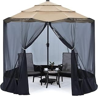 COOSHADE 7.5-11FT Patio Umbrella Mosquito Netting Polyester Screen Mesh Net for Outdoor Umbrella with Zipper Door and Weight Bag Black