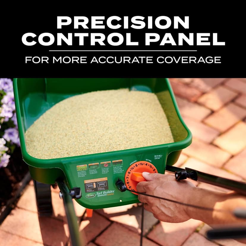 Scotts Turf Builder EdgeGuard Mini Broadcast Spreader for Seed,Fertilizer,Salt,Ice Melt, Holds up to 5,000 sq.ft. Product