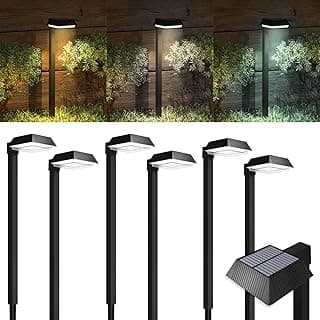 Sunco 6 Pack 2W Solar Sidewalk Dusk to Dawn Outdoor Backyard Walkway Garden Driveway Landscape Waterproof Patio Yard Lawn Super Bright Path Lights, 100 Lumens, 3CCT 3000K/5000K/7000K, Non-Dimmable