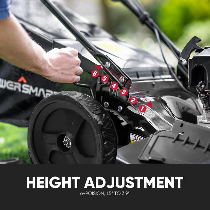 PowerSmart Self Propelled Gas Lawn Mower, 22 in. with 170cc OHV Engine, 3-in-1 Rear-Wheel-Drive High Wheels, Black