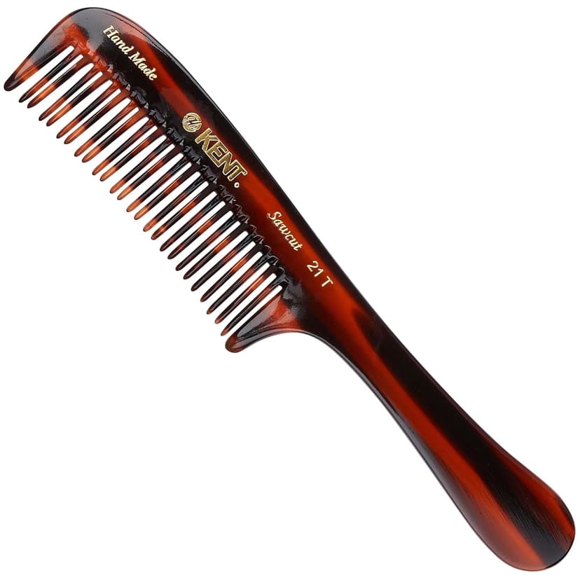 KENT 21T 8 Inch Large Hair Detangling Comb, Wide Teeth for Thick Curly Wavy Hair. Long Hair Detangler Comb For Wet and Dry. Handmade of Quality Cellulose, Saw-Cut Hand Polished, Made in England