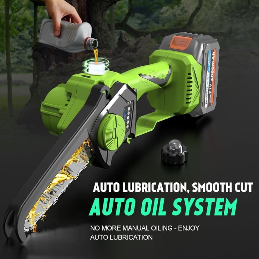 2-in-1 Cordless Pole Saw 8 Inch＆Mini Chainsaw, with 2×4.0Ah 21V Battery and Charger, Brushless Motor, Total Reach of Max 15ft, Electric Pole Saw for Tree Trimming and Hedge Cutting