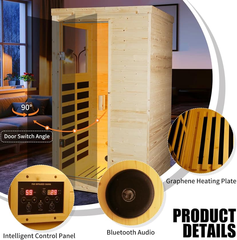 Far Infrared Wooden Sauna Room Home Sauna Spa Dry Saunas Single Person Spa Finland Spruce Wood fit for 7ft Person