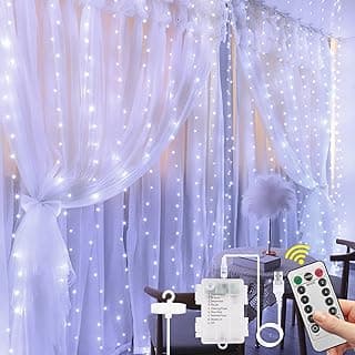 Vicloon Fairy Curtain Lights,300 LED White Curtain Lights,8 Modes 9.8×9.8Ft Waterproof Window Curtain String Light USB&Battery Powered with Remote Control,String Lights Curtain for Indoor,Outdoor