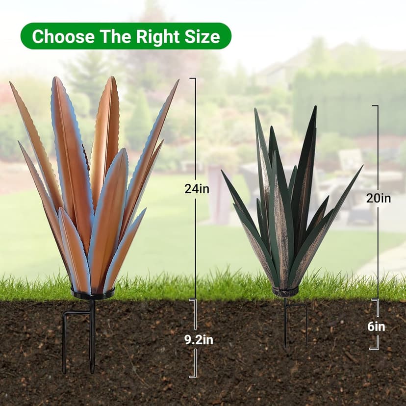 24'' Metal Agave Plant Art Yard Solar Garden Decor, Large Tequila Rustic Sculpture Statue Outdoor Decorations with Solar Light, Courtyard Yard Ornament, Tequila Rustic Country Sculpture for Patio Lawn