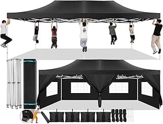 COBIZI 13x26 Pop Up Canopy with 6 Sidewall,Heavy Duty Canopy UPF 50+ All Season Wind Waterproof Commercial Outdoor Wedding Party Tents for Parties Canopy Gazebo with Roller Bag(13 x 26 ft Black)
