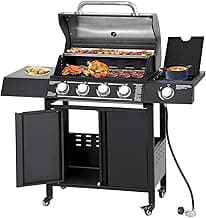 4-Burners Propane Gas Grill with Side Burner, 50,000 BTU Outdoor BBQ Grill, Cast Iron Cooking Grate with Wheels for Outdoor Patio Garden