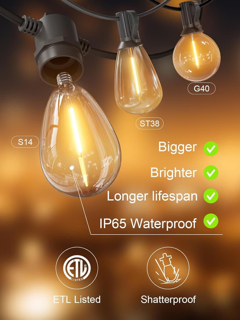 Svater Outdoor String Lights 200 FT, Patio Lights for Outside with Shatterproof Bulbs, Waterproof IP65 Commercial Hanging Light for Backyard Porch Balcony Bistro Party, 2700K