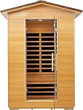 Outdoor Sauna 2 Person Far Infrared Saunas Dry Home Sauna Room Hemlock 1 to 2 Person Wood Sauna 1950W/110V Low EMF with Bluetooth Speaker, Reading Light, Cup Holder and Towel Rack - 47*39*82 IN