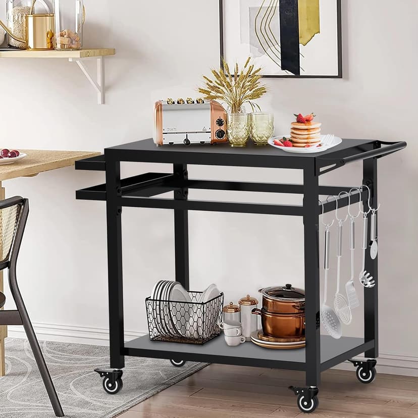 20"x32" Double-Shelf Grill Table Movable Grill Cart, Outdoor Food Prep and Pizza Oven Table, Grill Stand Fits Blackstone Griddle 17" 22"