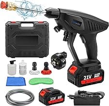Vagueior Cordless Pressure Washer Gun, Portable Power Cleaner,with 21V 3.0AH Battery and Charging Kit, 5-in-1 Nozzle, Suitable for Outdoor Cleaning and Watering. (1 Battery, BLACK)