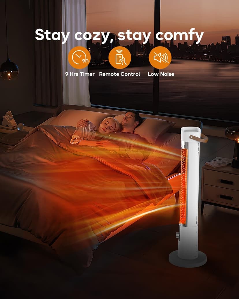 Patio Heater for Outdoor Use, Electric Space Heater Indoor, Portable Infrared Heater with 60-Degree Oscillation, Timer, Remote, for Patio, Gazebo, White