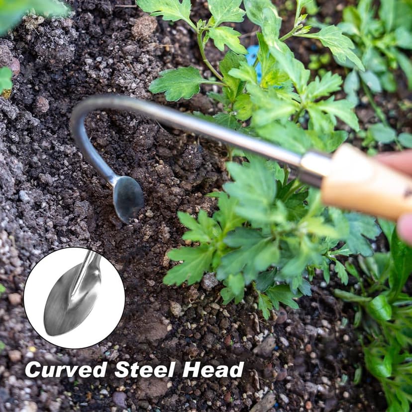 Weed Puller, Crack Weeder Cultivator Garden Hand Tool, Durable Curved Head Hook & Wooden Handle, Garden Digging, Edging, Planting Remover for Patio Lawn Yard Moss Terrace Paving