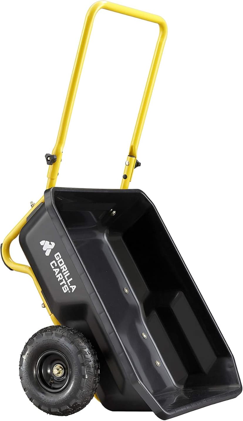 Gorilla Carts GCR-4 Poly Dump Cart, 2-Wheel Garden Wagon with Foldable Handle, 4 cu ft, 300 lb. Capacity, Black/Yellow