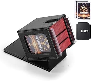 MTG Deck Box, Double Display Window MTG, Commander Deck Box Fits 120+ Single Sleeved Cards, PU Leather Magnetic Closure Card Box with 2 Dividers&2 Toploaders for TCG, CCG, Black