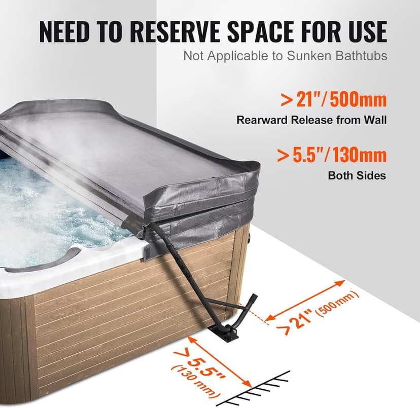 VEVOR Hot Tub Cover Lift, Spa Cover Lift, Height 31.5" - 41.3" Width 57" - 92.5" Adjustable, Installed Underneath on Both Sides, Suitable for Various Sizes of Rectangular Bathtubs, Hot Tubs, Spa
