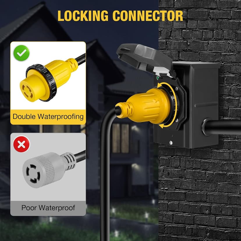 15FT 30 Amp Generator Cord with Pre-Drilled Power Inlet Box,Heavy Duty Generator Power Cord 4 Prong,125/250V,NEMAL14-30P/14-30R,Waterproof,ETL Listed,Home/RV Power Supply